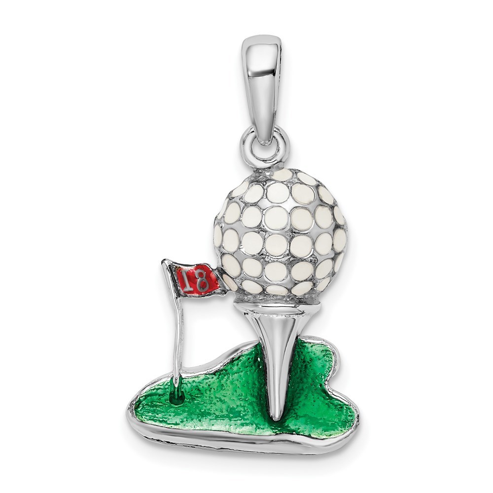 925 Sterling Silver Sports Enameled Golf Ball With Tee Necklace Charm Pendant 78$